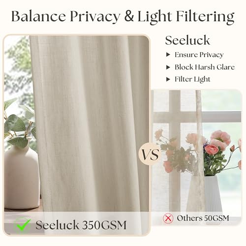 Image of Extra Wide Oatmeal Pinch Pleat Semi Sheer Linen Curtains 70x96 Inch 1 Panel