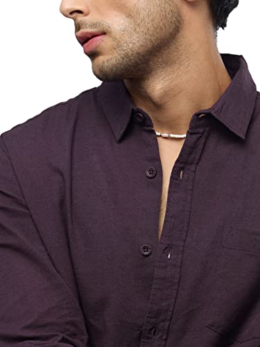 Image of The Souled Store Bold Black Men and Boys Long Sleeve Collared Neck Buttoned Front Regular Fit Cotton Linen Shirts