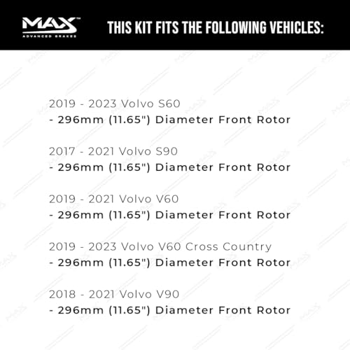 Image of Max Advanced Brakes Front Brake Kit Compatible With 2019-2023 Volvo S60 S90 V60 Cross Country V90 w /11.65 inch Front Rotor Replacement Geomet Coated OE Disc Brake Rotors and Ceramic Brake Pads