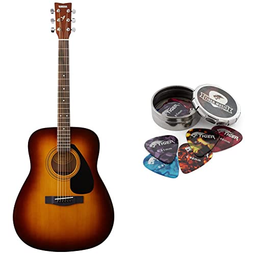 Yamaha F310 Guitare Acoustique Folk Tobacco Brown Sunburst – Guitare folk adultes 4/4 – Guitare d’étude Dreadnough & TIGER GAC14 12 médiators de guitare en celluloïd et boîte à piques - Les Beatles, Paul McCartney, John Lennon, RIngo Starr, George Harrison Yamaha F310 Guitare Acoustique Folk Tobacco Brown Sunburst – Guitare folk adultes 4/4 – Guitare d'étude Dreadnough & TIGER GAC14 12 médiators de guitare en celluloïd et boîte à piques