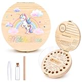 QZKJQDD Milchzahndose, Zahndose Milchzähne Jungen, Zahndose Milchzähne Mädchen, Bedruckt mit Gemalt-Einhorn Milchzahndose, Kreative Tauf- und Geburtstagsgeschenke für Frischgebackene Eltern