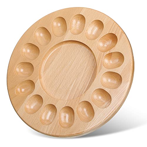 Reversible Wood Deviled Egg Platter And Charcuterie Board Thicken Size Egg Holder Countertop Refrigerator Egg Containers For Easter Egg Deviled Egg Charcuterie Board (15 Holes Round) #TOP16