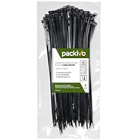 PACKIVO Kabelbinder Schwarz 250mm x 4.8mm, 100 Stück Kabelbinder UV Beständig lang, Schwarze Kabelbinder Mit 22Kg, Zugfestigkeit Kann für Innen- und Außenbereich, Haushalt, Büro