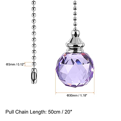 Image of uxcell Ceiling Fan Pull Chain, 20 Inch Nickel Finish Chain Ornament Extension, 30mm Purple Crystal Ball Pendant
