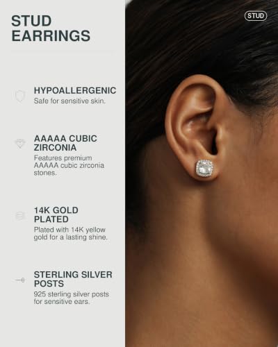 Image of PAVOI 14K Gold Plated 925 Sterling Silver Post Brilliant Round Faux Diamond Halo Earrings - Premium Cubic Zirconia