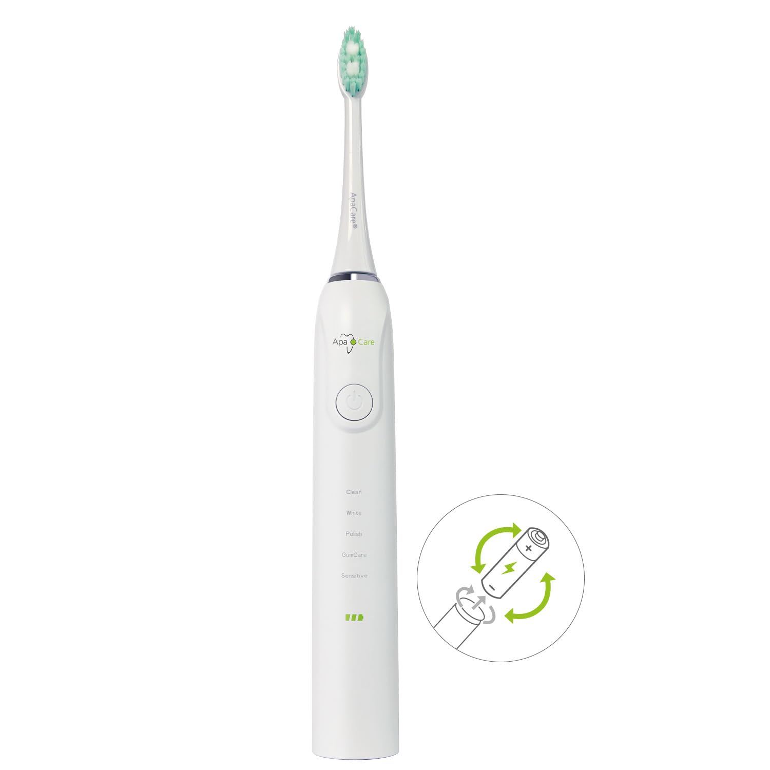 ApaCare Sonic Change - Spazzolino elettrico con 35.000 vibrazioni/min., 5 programmi e batteria sostituibile, incluse 2 testine 3D Sensitive