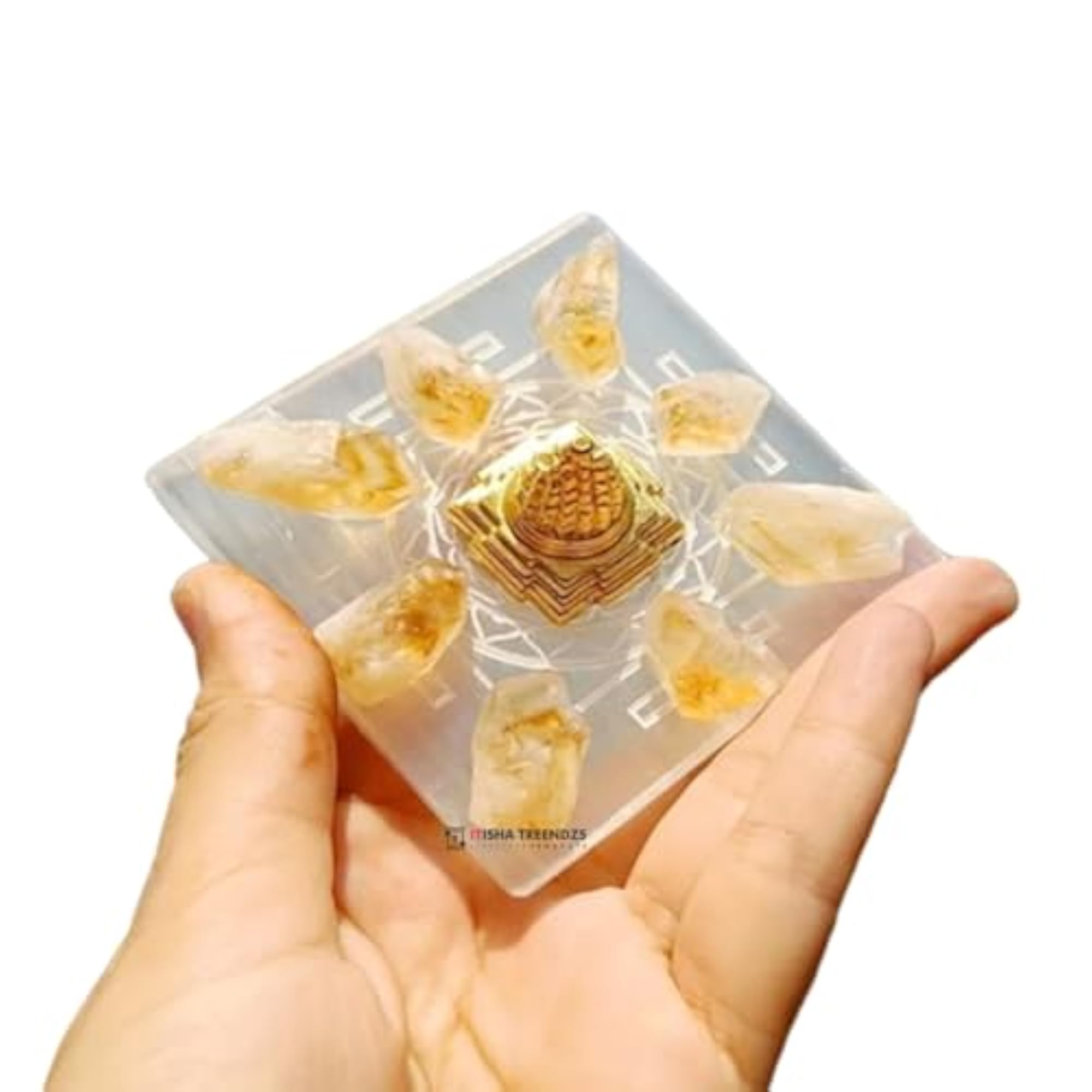 Selenite Sri Yantra Plate with Citrine Crystal Meditation Set