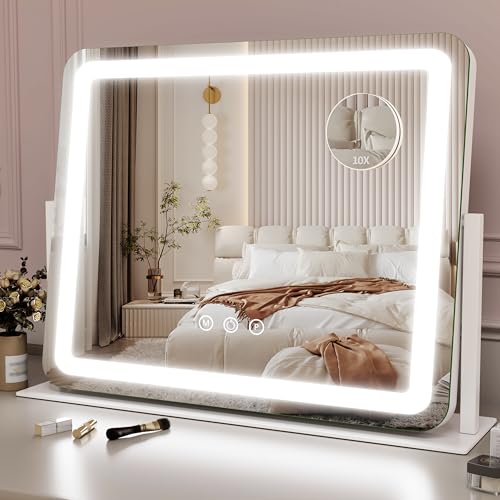 ROLOVE Large Vanity Mirror with Lights, 22'x17' Lighted Makeup Mirror for Desk, 3 Color Dimmable LED...