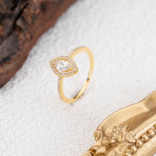 Sterling Silver Minimal Marquise Halo Ring, Solitaire Engagement - 6