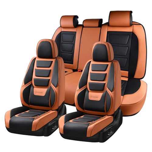 Image of Coverado Car Seat Covers Full Set, Seat Covers for Cars, Front Seat Covers and Back Seat Cover Waterproof Leather Automotive Seat Cover, Universal Car Interior Protectors Cushion for Most Cars