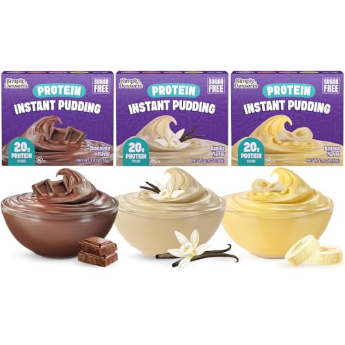 Simply Desserts Protein Pudding, Instant Sugar-Free Variety 3-Pack (Chocolate, Vanilla,