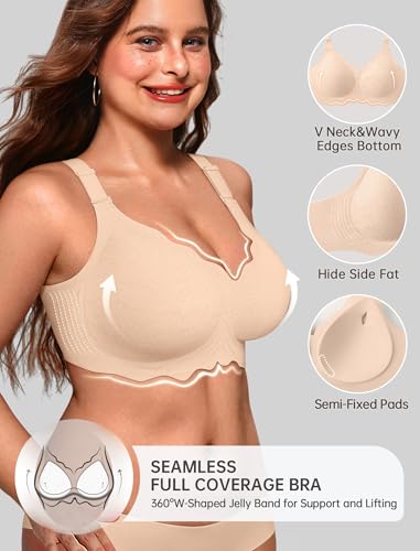 Image of OEAK Women Value Series Jelly Bras Wireless Pushup Convertible Bra | Everyday Essentials,Comfortable Bralettes,No Underwire,Full Coverage,Support Lift,Tshirt,Soft,Seamless,Scalloped