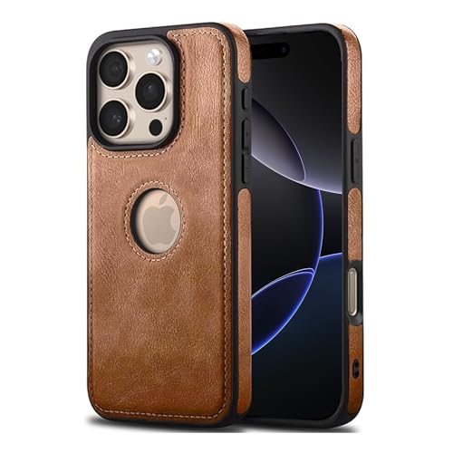 Image of Leather Case for Apple iPhone 14 Pro Max Premium Protective Stylish Slim Cover with Shockproof Raised Edges Brown