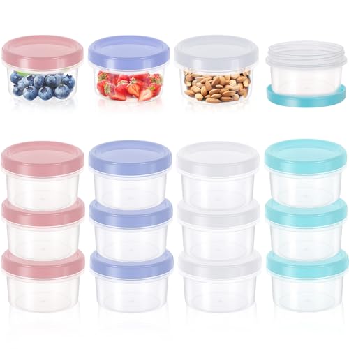 MICHIHOMIE 16Pcs Small Food Containers with Lids 200ML Stackable Snack Pots Reusable Plastic Containers for Yoghurt Fruit Dips and Spices Dishwasher & Microwave & Freezer Safe