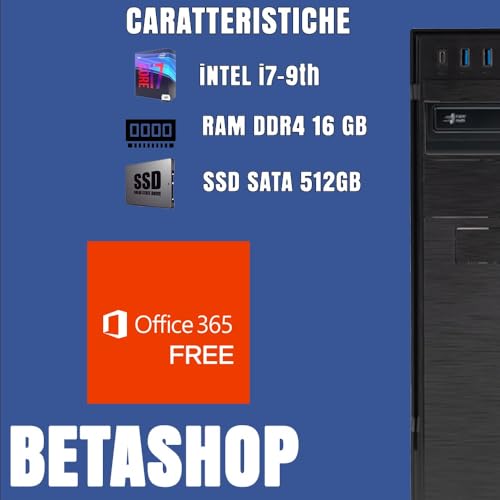 Betashop Pc Fisso Desktop Nuovo • Cpu Intel Core I7-9700 • 16GB Ram DDR4 • 512GB Ssd • Windows 11 Pro • Wifi • Office 365 • Pronto All'uso • Usb 3.0 • Wifi • Bluetooth • Professionale Per Ufficio - 3