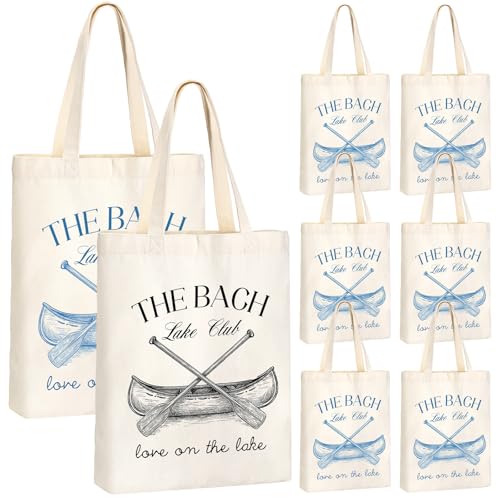 Aliceset 8 Pcs Love on The Lake Bachelorette Party Decor Bridesmaid Tote Bags Canvas for Bachelorette Gift Bags Bridal Shower(Black Blue the Bach Lake Club)