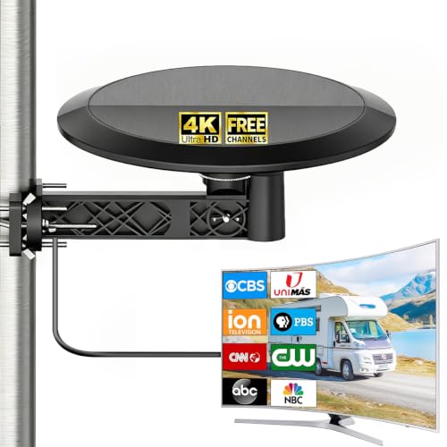 Outdoor TV Antenna for Smart TV, 360° Omni-Directional HDTV Antenna for Local Channels, Digital UHF VHF OTA Antenna for Roof, Attic & RV, 4K 1080P Ready, 32.8ft Coaxial Cable