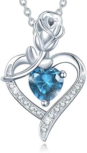 AGVANA December Birthstone Jewelry Blue Topaz Necklace for Women Sterling Silver Rose Flower Heart Pendant Necklace Fine Jewelry Anniversary Birthday Gifts for Women Girls Mom Wife Lady