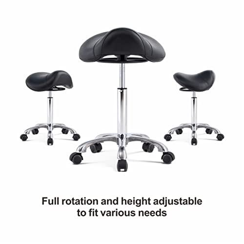 Hnkastela Rolling Saddle Stool Height Adjustable Saddle Chair With Wheels - Extra Thick With Comfort (With No Back, Black) #TOP3
