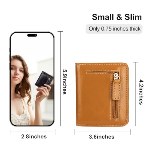 Image of Itslife Women's Rfid Blocking Small Compact Bifold Leather Pocket Wallet Ladies Mini Purse with id Window (Waxed Brown)