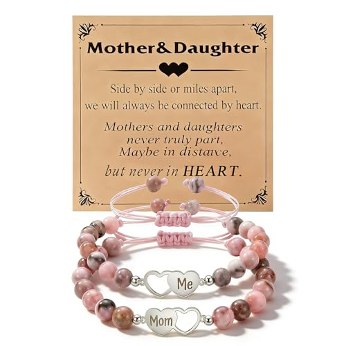 Image of Mother Daughter Bracelets Set for 2, Matching Heart Bracelets for Mommy and Me, Adjustable Heart Charm Barcelet,Mothers Day Christmas Birthday Gifts