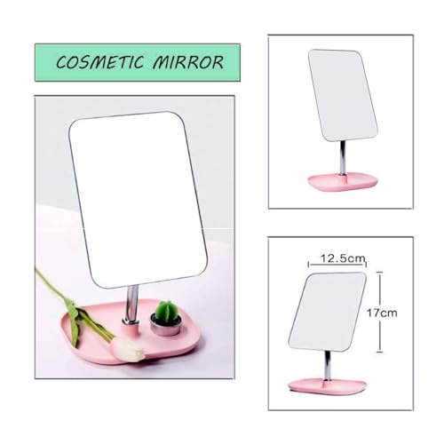 Image of ᵀᴹ Metal Tabletop Removable Handle Makeup Unframed Rectangular Vanity Mirror Beauty Make up Cosmetic Stand for Shaving & Makeup Bedroom Bathroom (Plastic Base - Square)