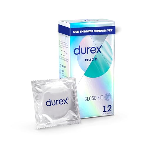 Durex Nude Ultra Thin 12 Condoms Close Fit with Silicone Lube Easy on Shape Teat Ended Our Thinnest Latex Condom Yet Transparent Natural Latex Condoms Trusted Durex Protection
