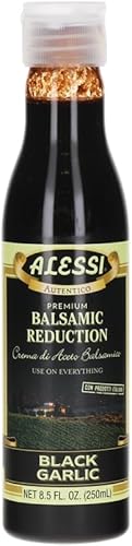 Alessi Balsamic Vinegar Reduction, Autentico from Italy, Ideal on Caprese Salad, Fruits, Cheeses, Meats, Marinades (Black Garlic, 8.5 Fl Oz (Pack of 1))