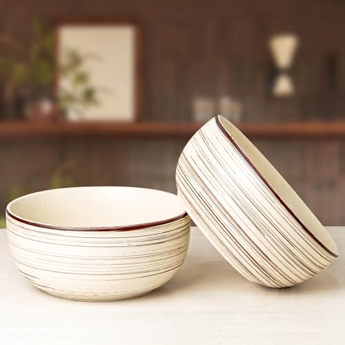 Image of The Earth Store Brown Spiral Ceramic Bowl 1500 ML, Set of 2 | Versatile Bowl for Serving, Mixing, Snacks, Dal, and More Perfect for Gifting & Daily Use