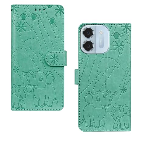 Image of amazon basics Ai+ Pulse 2 5G Flip Cover | Card Pockets Wallet & Stand | Flip Cover for Ai+ Pulse 2 5G (Green Elephant)