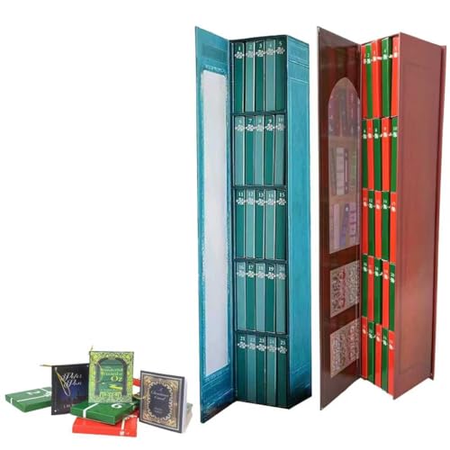 QCDZSW Calendario de Adviento 2025 con minilibros for Amantes de los Libros, Decoraciones navideñas, calendarios de Adviento de Halloween con 24 Libros(Red+Blue)