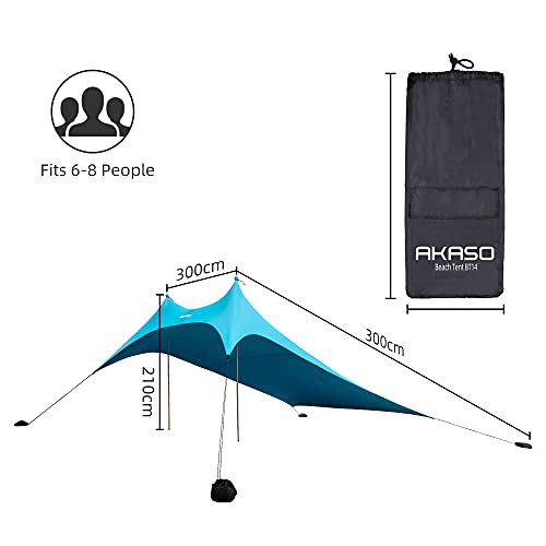 Image of AKASO Beach Tent, Portable Beach Canopy Sun Shelter UPF50+ for 6-8 People, for Beach, Camping Trips, Fishing, Backyard or Picnics (10x10 FT with 2 Poles)