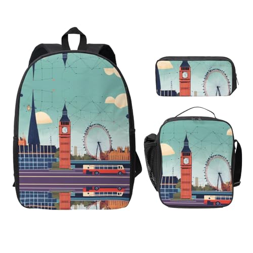 Sac à dos imprimé noir I Love London EdWal avec trois pièces école