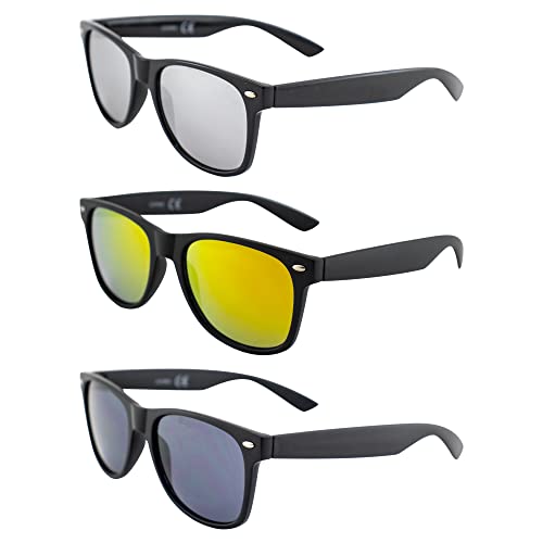 AlterImage Jive Sports Retro Sunglasses for Men or Women 3 Pair Black Frames w/Flash Mirror G-Tech Red & Smoke Lenses