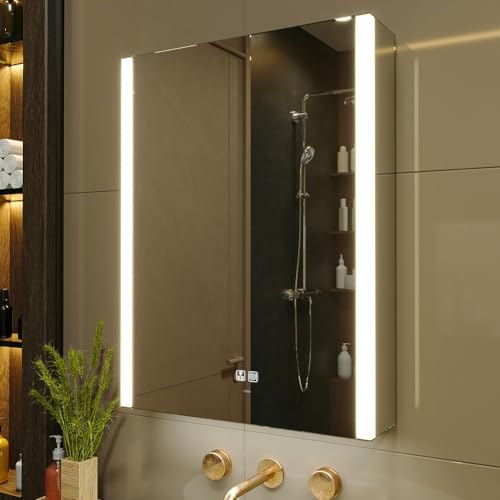 KWW LED Lighted Bathroom Medicine Cabinet with Mirror, Defog