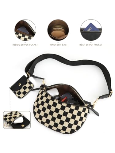 Image of 2 Pcs Checkered Crossbody Bags for Women Bum Bag Checkered Cross Body Sling Backpack Hobo Satchels Shoulder Wallet Purses
