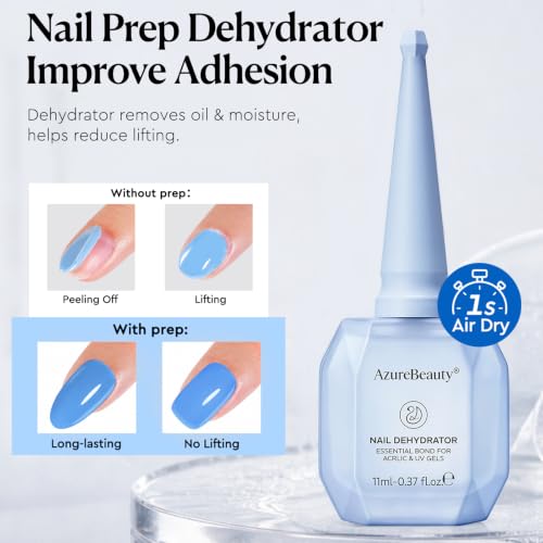 Image of AzureBeauty Nail Glue Prep Dehydrator Kit for Nail Tips & Press on Nails | Acid-Free Acrylic False Nails Blooming Gel Adhesive Bond Base Coat, Professional Dehydrator Long Lasting, Need UV Lamp