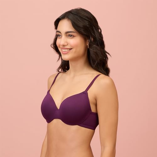 Image of NYKD NYB218 Modal Fabric Lightly Padded Wired T-Shirt Bra for Women Seamless Neckline Non Slip Shoulder Straps