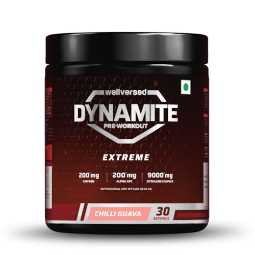 Image of Dynamite Extreme Pre Workout For Men (30 Serving, Chilli Guava) | High-Stim Pre-Workout | 9000mg Citrulline Complex | 200mg Alpha GPC | 200mg Caffeine | Not For Beginners - 540g