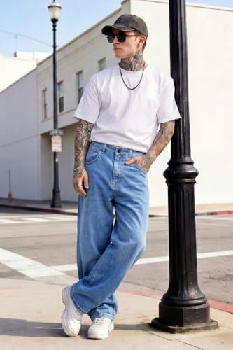 Image of GINGTTO Men's Baggy Barrel Jeans Wide Leg Y2K Denim Pants | Loose Fit Streetwear Casual Hip Hop Skater Vintage Style