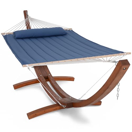 Image of SUNCREAT Hammocks Double Hammock with 13.5 ft Wooden Stand Included, Outdoor Hammocks for Outside, 475 lbs Capacity, Navy