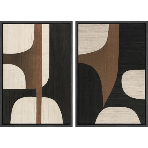 SIGNWIN Framed Canvas Print Wall Art Set Mid-Century Organic Curves in Brown, Black and Cream Illustrations Modern Art Decorative Multicolor for Living Room, Bedroom, Office - 16"x24"x2 Black