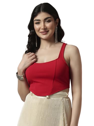Image of Trend Arrest.ed Women's Stretchable Corset Style Crop Top | Square Neck Sleeveless Zipper Back Body-Hugging Fit | Casual