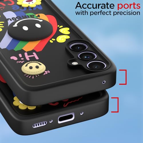 Image of Pikkme Back Cover for Samsung Galaxy A34 5G | Soft Silicone| Cute Rainbow Smile & 3D Cartoon Flower Design | Shockproof Raised Camera Protection Bumper Case (Black)