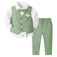 Volunboy Baby Jungen Anzug, Kinder Anzugweste Festliche Hochzeit Kleidung Bekleidung Set 4tlg (4-5 Jahre, Wald Grün, Größe 120)