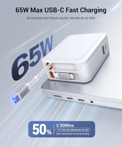Image of 65W Retractable Wall Charger,4-Port USBC Charger Block for Multiple Devices | Foldable Plug for Travel with USB C & Apple Cables,USB C Charger Block,Fast Charging Block for iPhone 17 /16 /15,Galaxy,Pixel