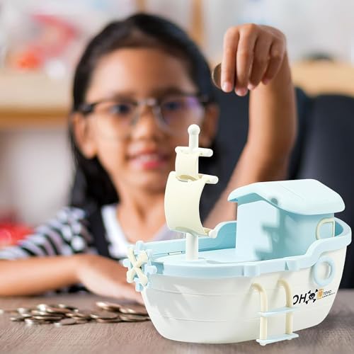 Image of Money Saving Bank with Coin Slot / /Creative Cartoon Design Money Bank / /Plastic Piggy Bank for Boys & Girls (Pack of 1) (Ship Money Bank - Pink)