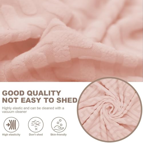 Image of Lukzer 5 Seater Pastel Pink Grid Maze Pattern Sofa Cover | 240 GSM Universal Stretch Fit 3+1+1 Jacquard Fabric Couch Protector | Fully Covered Anti Slip & Washable Sofa Cover (SC-108-05)