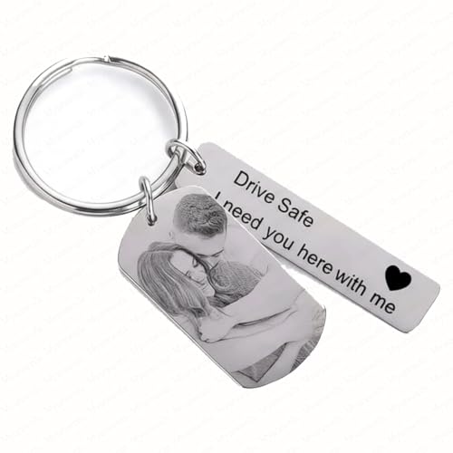 Myurawells Personalized Photo Keychain, Custom Drive Safe Keychain with Picture Engraving, Romantic Couple Key Ring Gift for Boyfriend/Girlfriend, Anniversary, Valentine, Birthday, Long Distance Gift