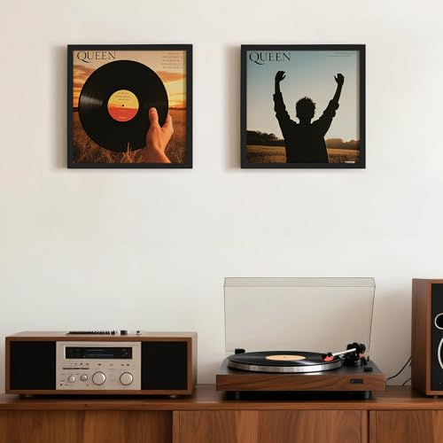 Image of upsimples Vinyl Record Frame 12.5x12.5, Wall Display 2 Pack, Black
